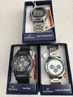 George Men's Multi-Pack Watches - Silver, Black, White, Blue Accents